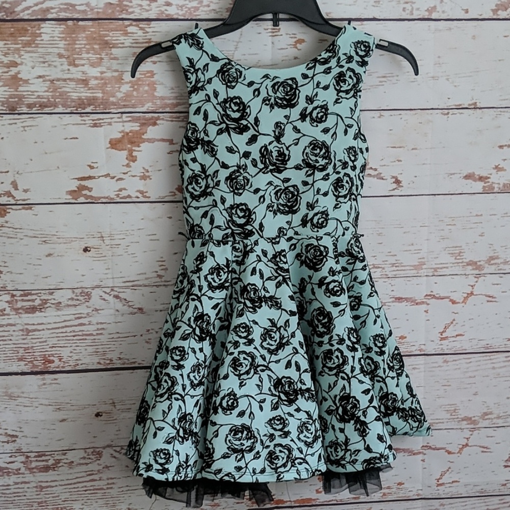 Knit Works Teal and Black Floral Dress N32 - Picture 4 of 7